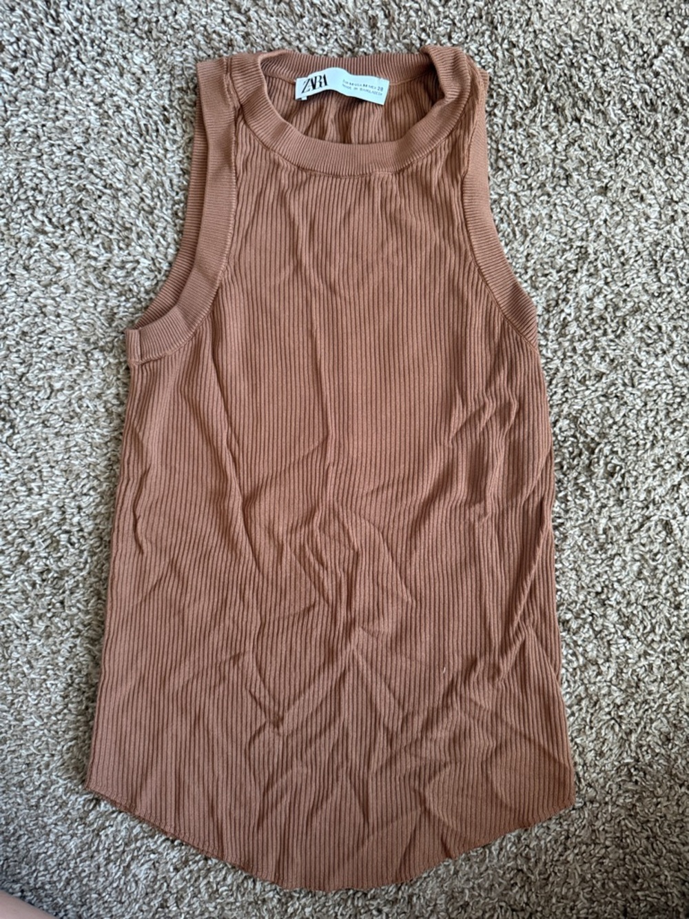 ZARA Ribbed Tank Top in Rust Brown